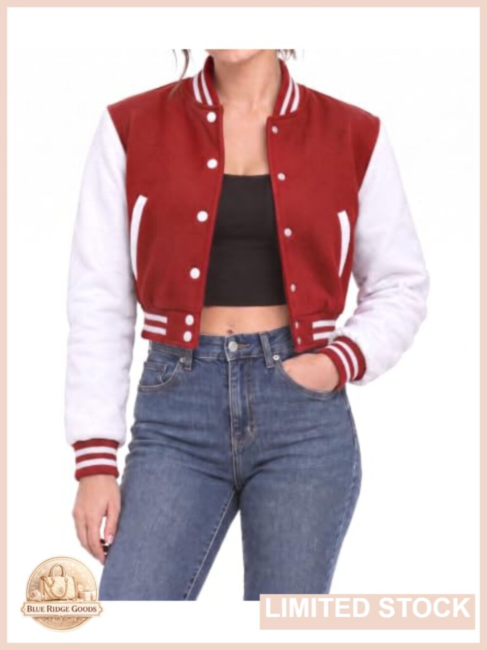 Cropped Varsity Bomber Jacket Fleece Lined Letterman Casual Women